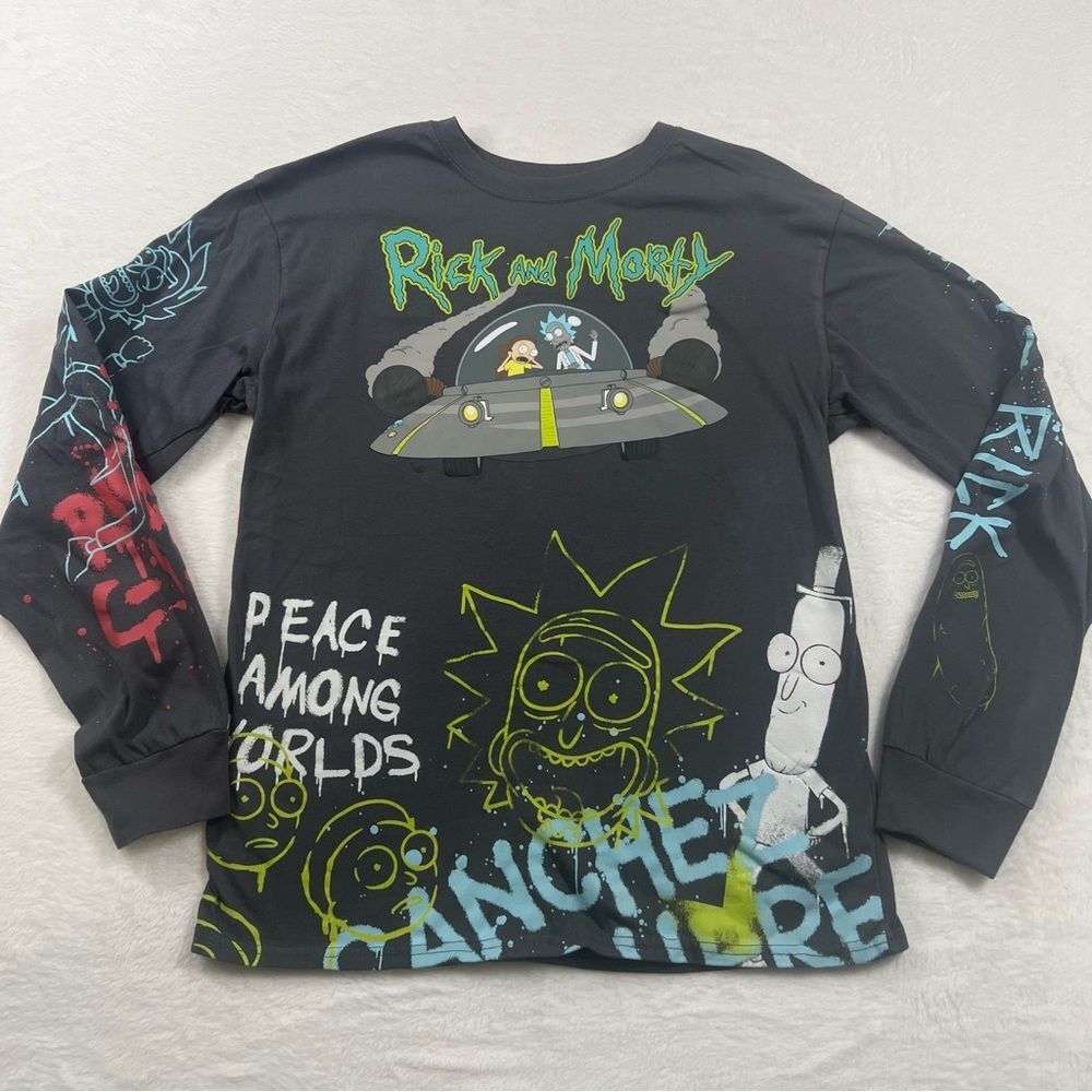 Rick and Morty Kids Black Graphic Long Sleeve Shirt size medium